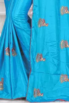 Blue Embroidered Art Silk Saree With Blouse