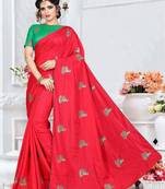Red Embroidered Art Silk Saree With Blouse