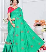 Turquoise Embroidered Art Silk Saree With Blouse
