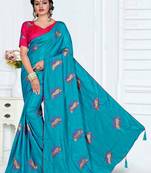 Blue Embroidered Art Silk Saree With Blouse