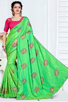 Green embroidered art silk saree with blouse
