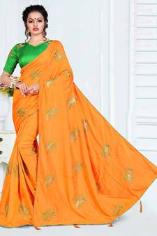 Orange embroidered art silk saree with blouse
