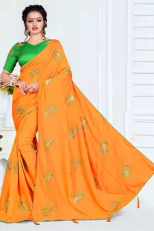 Orange embroidered art silk saree with blouse