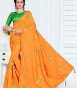 Orange embroidered art silk saree with blouse