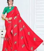 Red Embroidered Art Silk Saree With Blouse