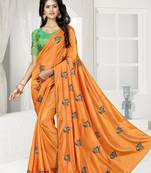 Orange Embroidered Art Silk Saree With Blouse