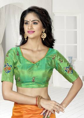 Orange Embroidered silk blend Saree With Blouse 2