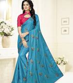 Blue Embroidered Art Silk Saree With Blouse