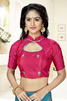 Blue Embroidered Art Silk Saree With Blouse