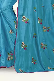 Blue Embroidered Art Silk Saree With Blouse