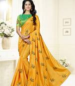 Yellow Embroidered Art Silk Saree With Blouse