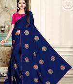 Navy Blue Embroidered Art silk blend Saree With Blouse