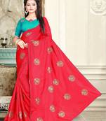 Red Embroidered Art Silk Saree With Blouse