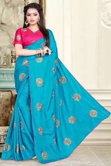 Blue embroidered art silk saree with blouse