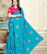 Blue embroidered art silk saree with blouse