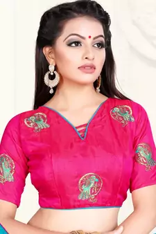 Blue embroidered art silk saree with blouse