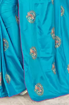 Blue embroidered art silk saree with blouse