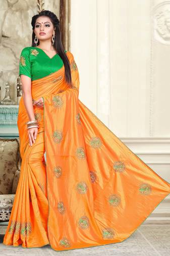 Yellow Embroidered Art Silk Saree With Blouse