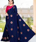 Navy blue embroidered art silk saree with blouse