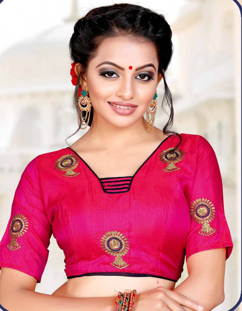 Navy blue embroidered art silk saree with blouse