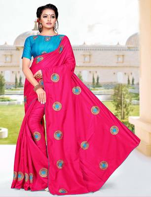 Pink Embroidered Art Silk Saree With Blouse 1