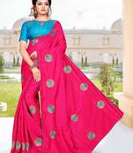 Pink Embroidered Art Silk Saree With Blouse