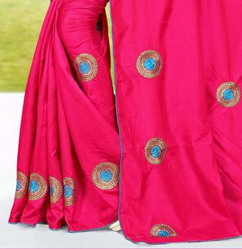 Pink Embroidered Art Silk Saree With Blouse 3