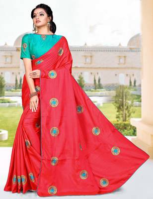Red Embroidered Art Silk Saree With Blouse 1