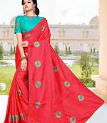 Red Embroidered Art Silk Saree With Blouse
