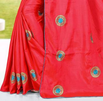 Red Embroidered Art Silk Saree With Blouse 3
