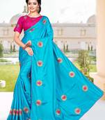 Blue Embroidered Art Silk Saree With Blouse
