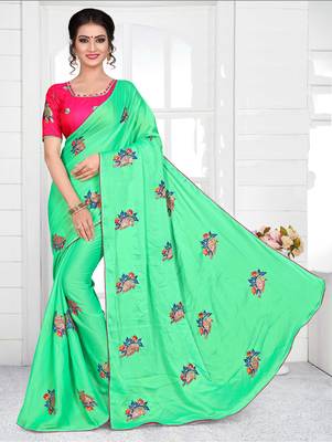 Green chiffon saree with blouse 1