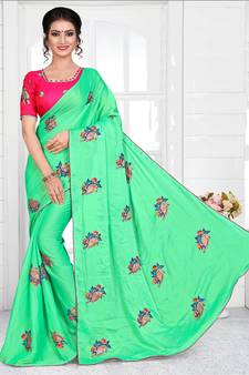 Green chiffon saree with blouse