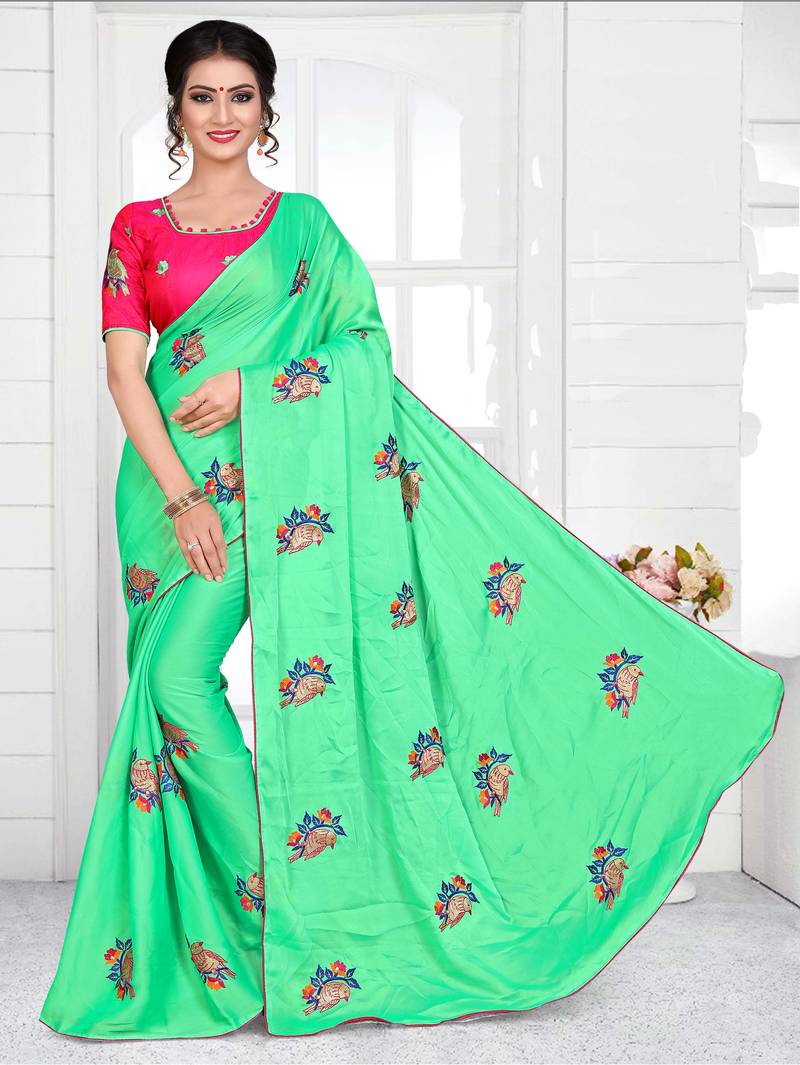 Green chiffon saree with blouse