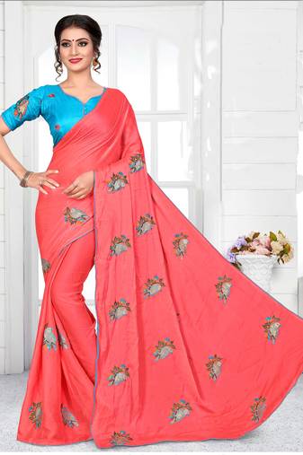 Light Pink Chiffon Saree With Blouse