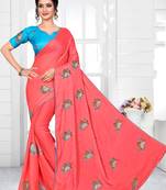 Light Pink Chiffon Saree With Blouse