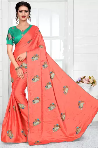 Light Red Chiffon Saree With Blouse