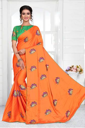 Orange Chiffon Saree With Blouse