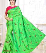 Green Embroidered Art Silk Saree With Blouse