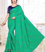 Turquoise Embroidered Art Silk Saree With Blouse