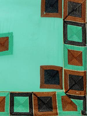 Turquoise chiffon saree with blouse 3