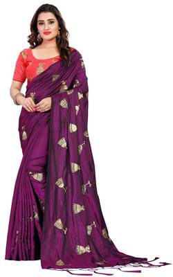 Wine embroidered Paper silk saree with blouse 1