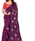 Wine embroidered Paper silk saree with blouse