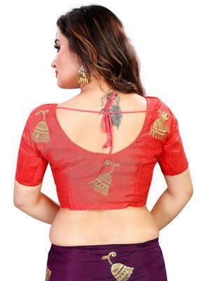 Wine embroidered Paper silk saree with blouse 2