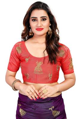 Wine embroidered Paper silk saree with blouse 3