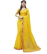 Shaily Yellow Printed Cotton Saree With Blouse