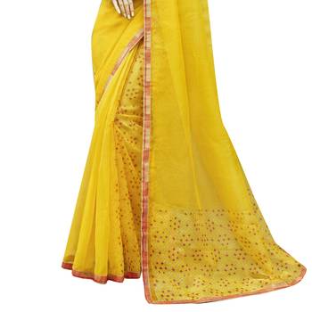 Shaily Yellow Printed Cotton Saree With Blouse 3