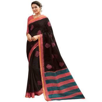 Shaily Black Printed Cotton Silk Saree With Blouse 1