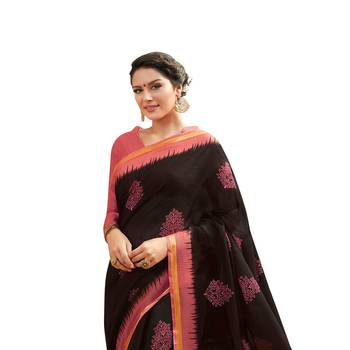 Shaily Black Printed Cotton Silk Saree With Blouse 2