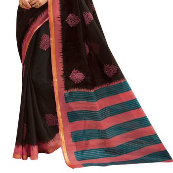 Shaily Black Printed Cotton Silk Saree With Blouse 3